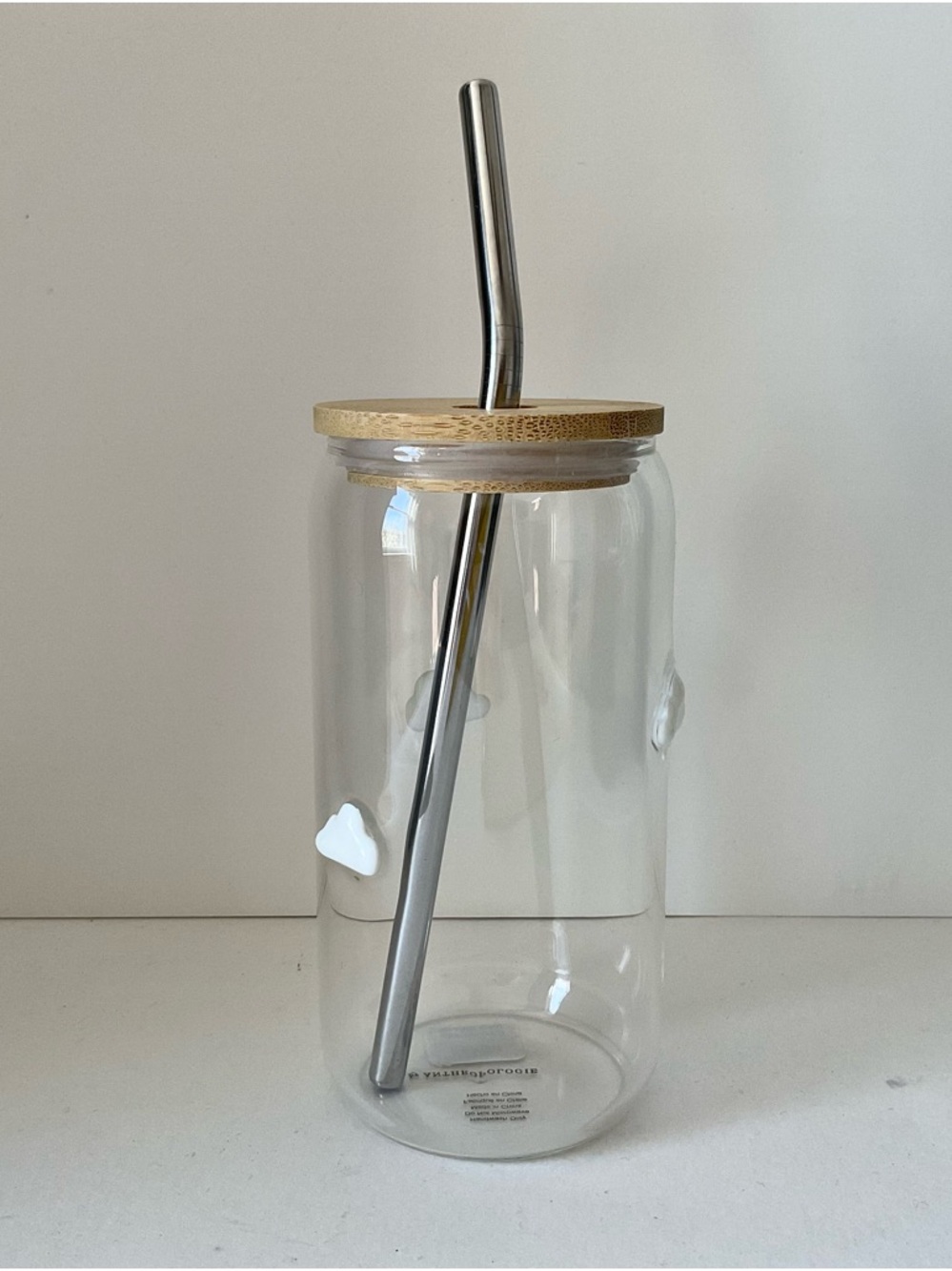 Anthropologie Clear Glass Tumbler with Bamboo Lid and Stainless Straw